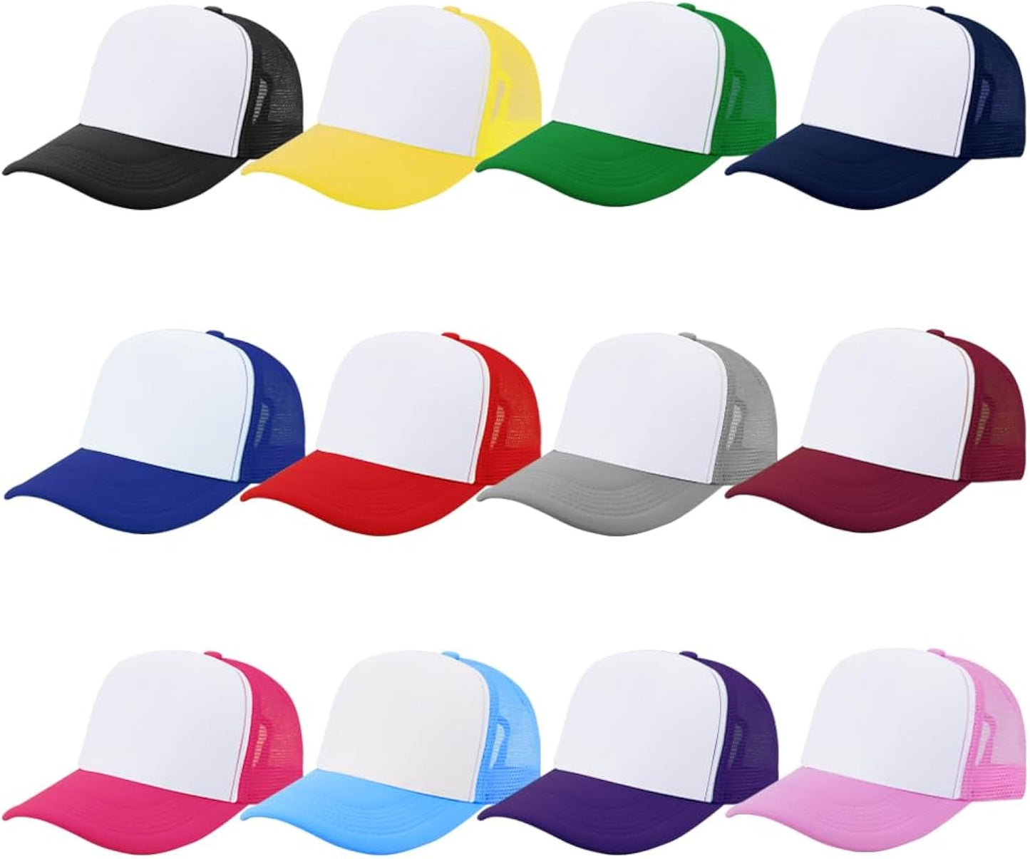 12 Pcs Sublimation Trucker Hats Blank Mesh Baseball Cap Polyester Bulk Mesh Trucker Hat for Men and Women