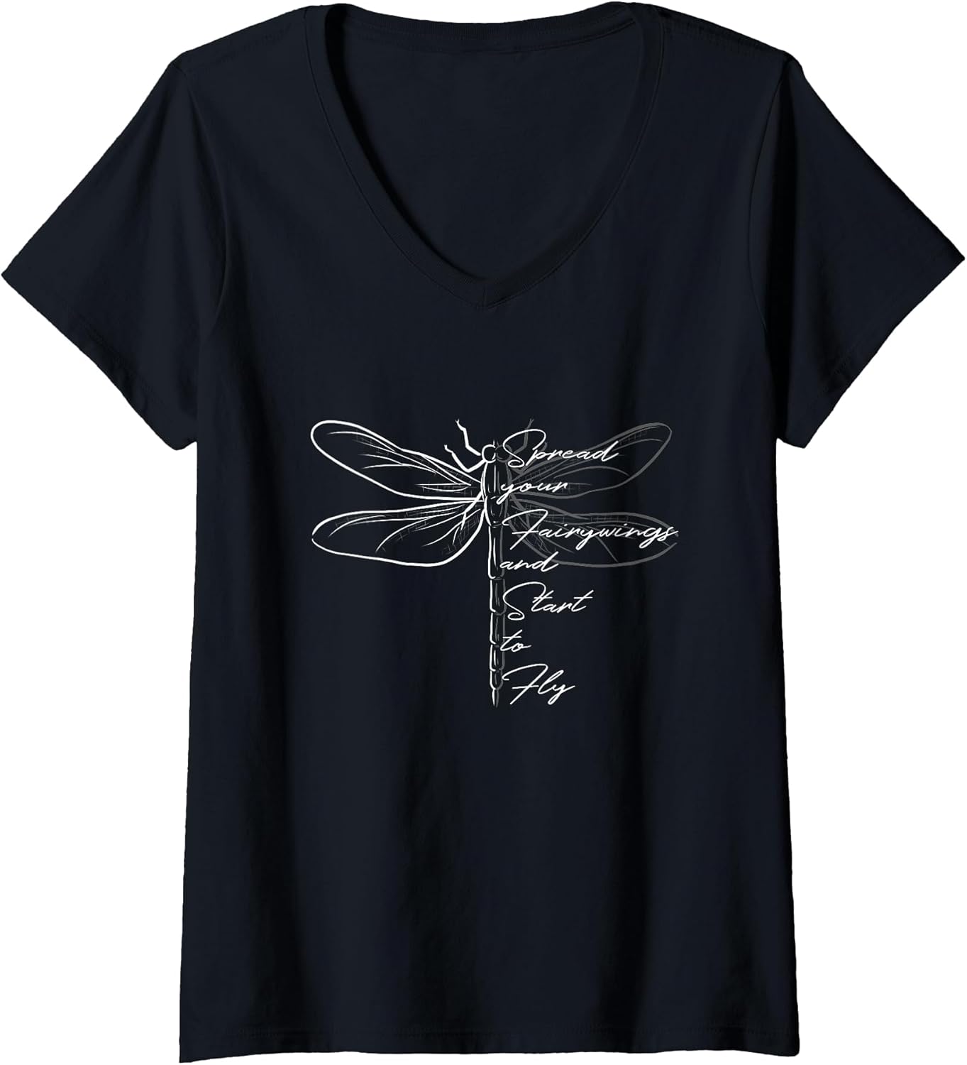 Women's Dragonfly Inspirational Motivational Quote Fly Away V-Neck T-Shirt