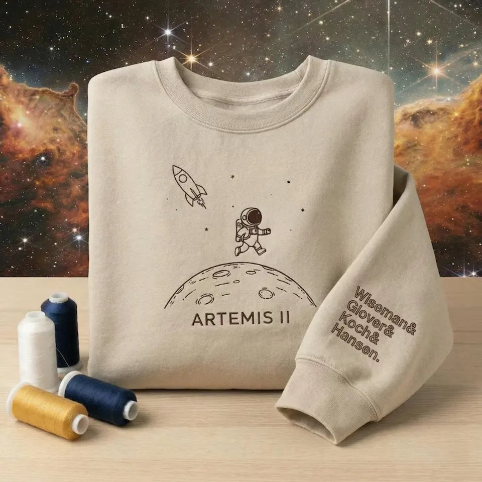 Artemis II Astronaut Embroidered Sweatshirt, NASA Space Mission Lunar Sweatshirt