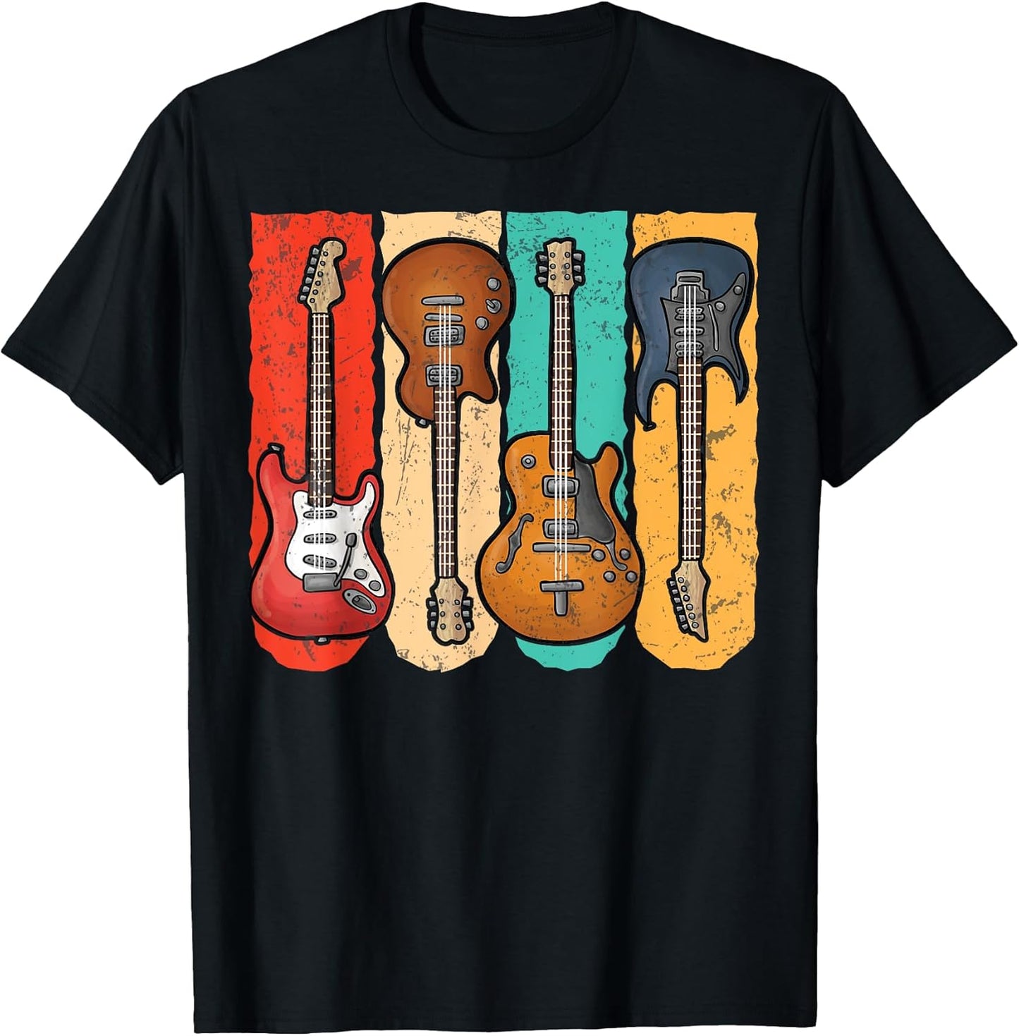 Retro Vintage Guitar Shirt For Men Boys Music Band Guitarist T-Shirt