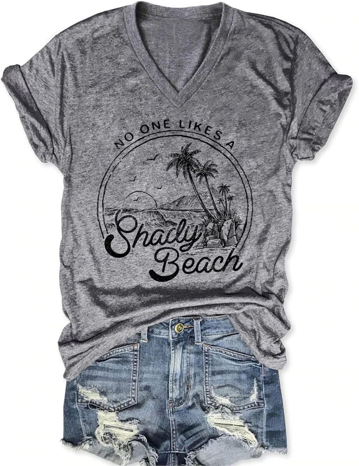 Women Summer Beach Tops Trees Print V Neck Short Sleeve Coconut Tree T Shirt Funny Graphic Tees