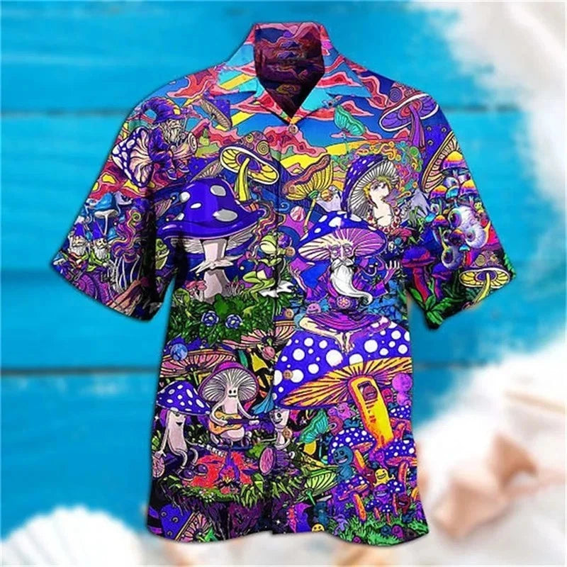 Mens Button Down Psychedelic Wizard Mushroom Hawaiian Hippie Gift Shirt
