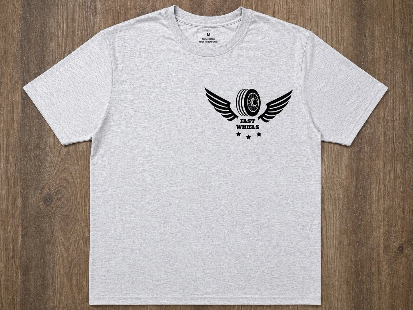 Men’s Graphic T-Shirt Fast Wheels Wing Logo Heather White Size M Short Sleeve