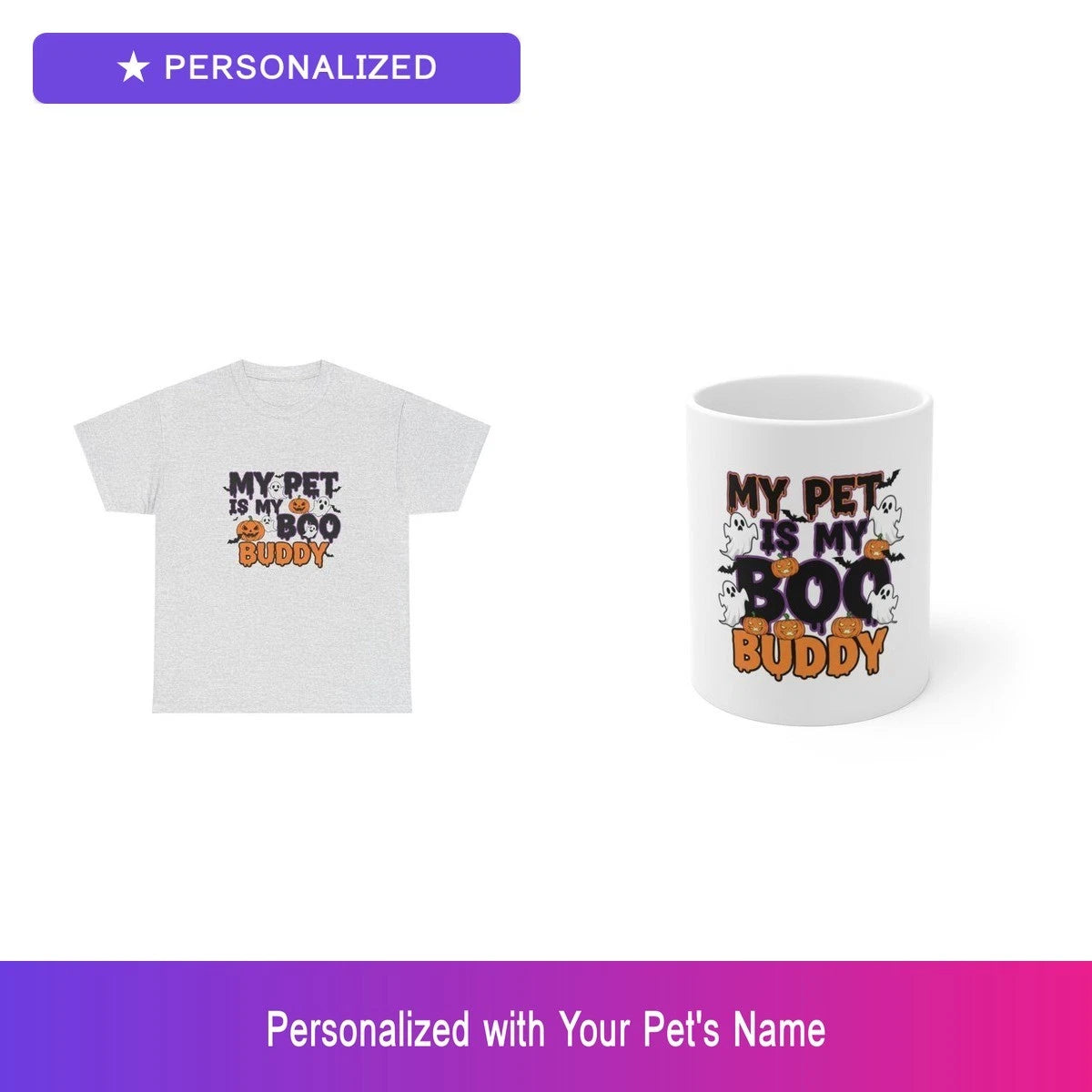 Custom Pet Halloween Gift Set Shirt Mug Personalized Name Bundle Dog Lover