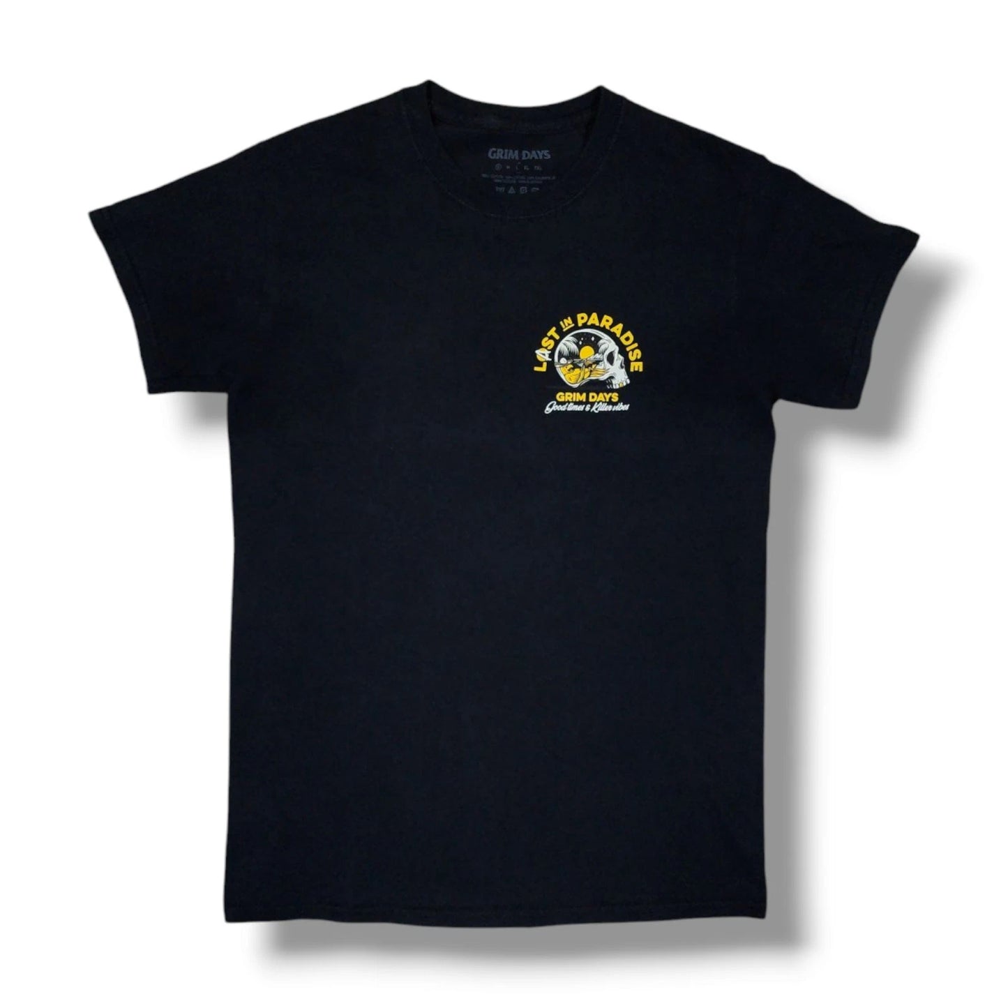 Grim Days Last in Paradise Graphic Short Sleeve Black T-Shirt Men's Small