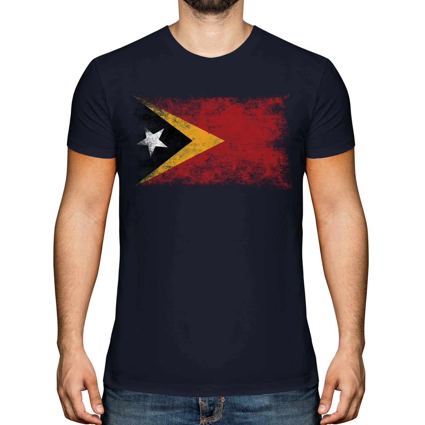 EAST TIMOR DISTRESSED FLAG MENS T-SHIRT TOP TIMOR LOROSA'E TIMORESE TIMOR-LESTE