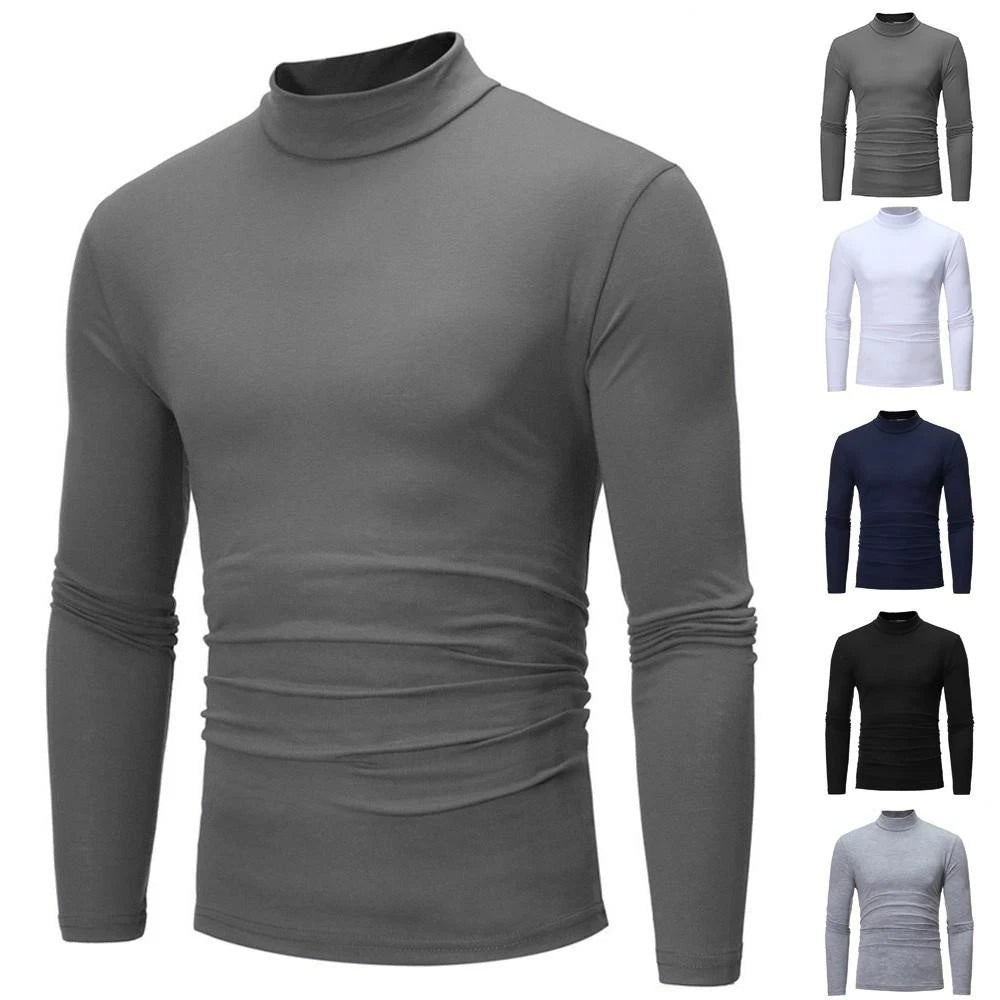 Men Knitted Base Layer Turtleneck Pullover Elastic Slim Fit Long Sleeve Shirt