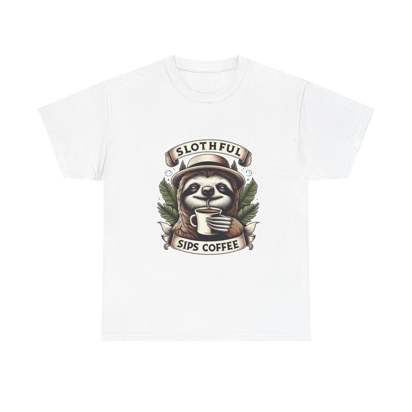 Slothful Sips Coffee Tee, Fun Graphic T-Shirt, Coffee Lover Gift, Lazy Sunday