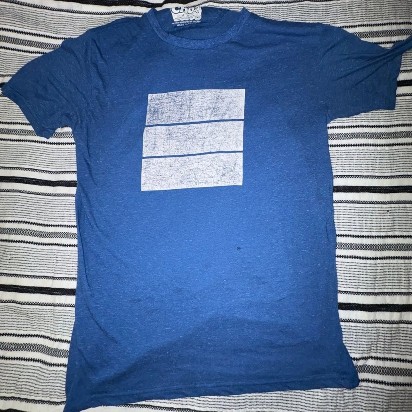 Blue Linen Blend Graphic T Shirt Mens XL Minimalist Summer Tee