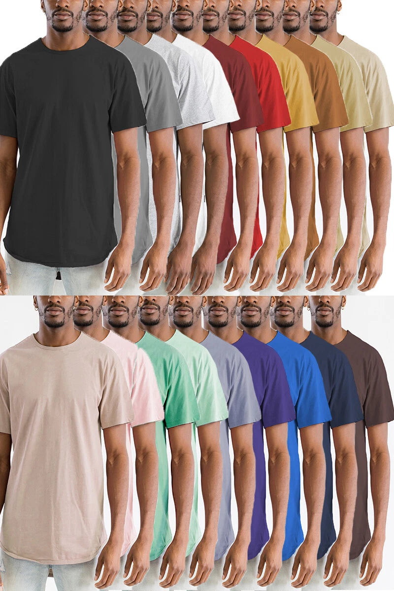 Men's Classic Solid Plain Cotton Round Hem Scallop Essentials Tshirt S-2XL