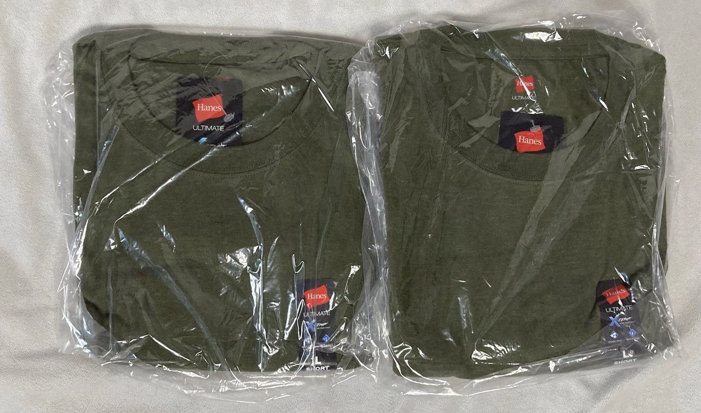 Lot Of 2 Hanes Mens Ultimate X-Temp T-Shirt Size L Crew Neck Short Sleeve Green