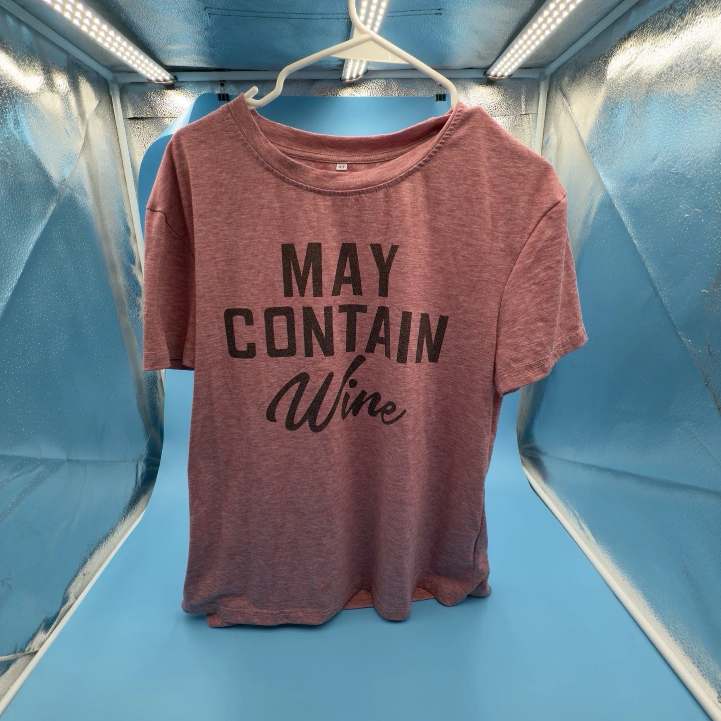 MAY CONTAIN WINE Heather Raspberry Soft Lightweight Cotton/Poly T-Shirt Medium
