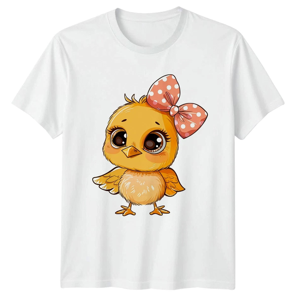 Cute Chicken Chick Bow Print Womens T-Shirt Baby Chick Farm Animal Birthday