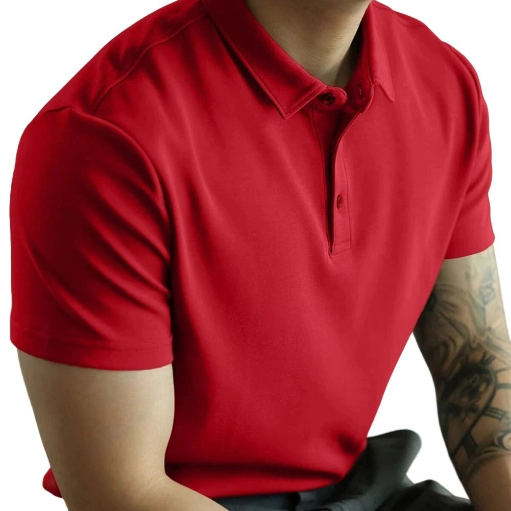 Men's Short Sleeve Button Up Shirt with Lapel Collar Polyester Spandex Mix