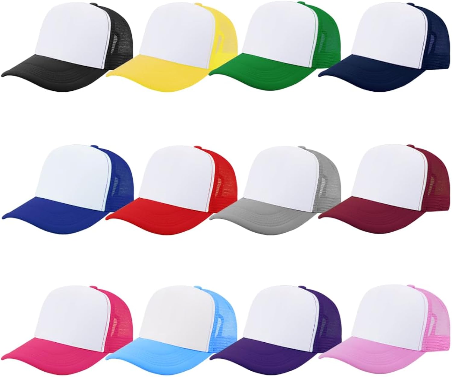 12 Pcs Sublimation Trucker Hats Blank Mesh Baseball Cap Polyester Bulk Mesh Trucker Hat for Men and Women