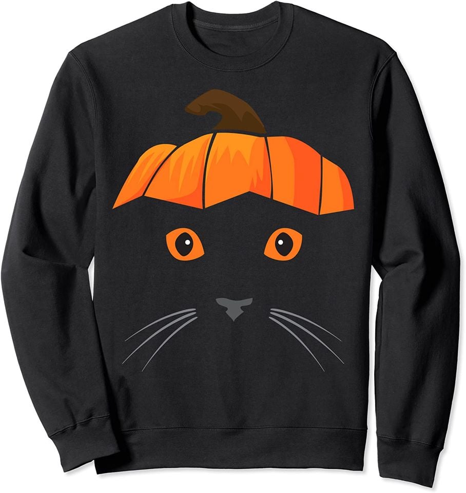 Cat Wearing Pumpkin Hat Face Halloween Costume Gift Sweatshirt
