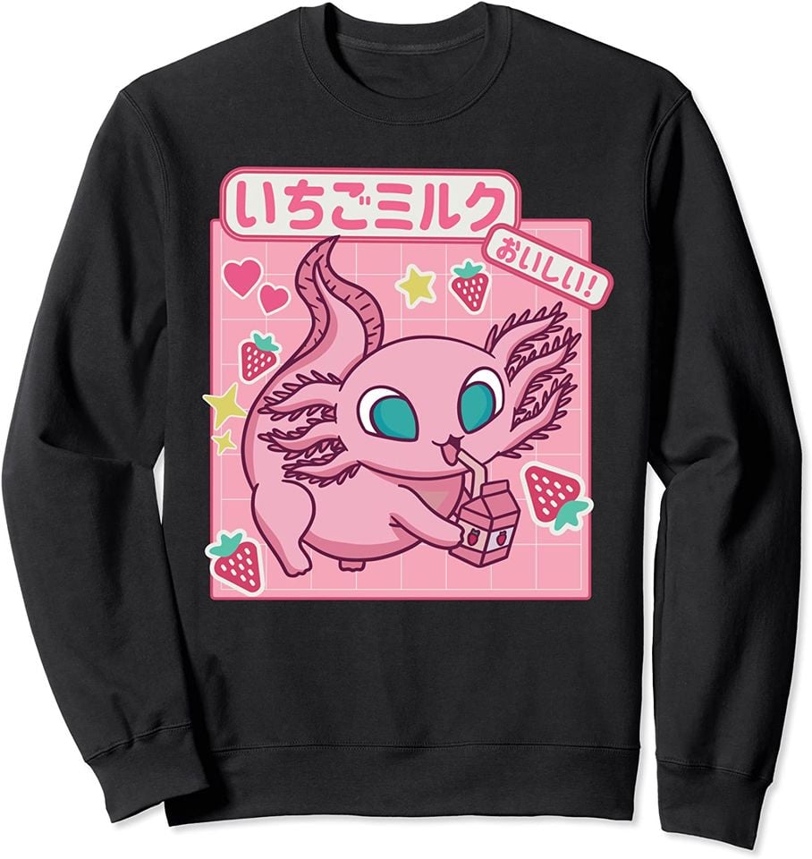 Pastel Goth Axolotl Strawberry Milk Shake Anime Japanese Sweatshirt