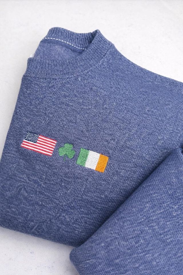 Irish American Sweatshirt  St Patricks Day Embroidered Shirt  Shamrock Sweatshirt  Irish Pride Sweater  Heritage Gift  Embroidered Fla