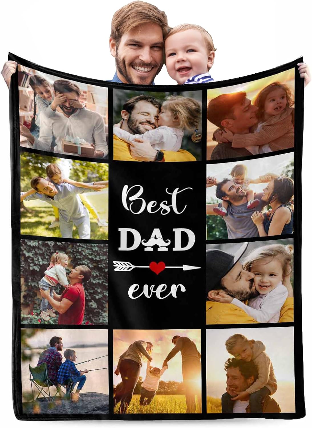 MyPupSocks Personalized to My Dad Blanket from Kids, Customized Daddy Throw Custom Dad Throw Blanket with Pictures for Father's Day Birthday Gifts from Wife