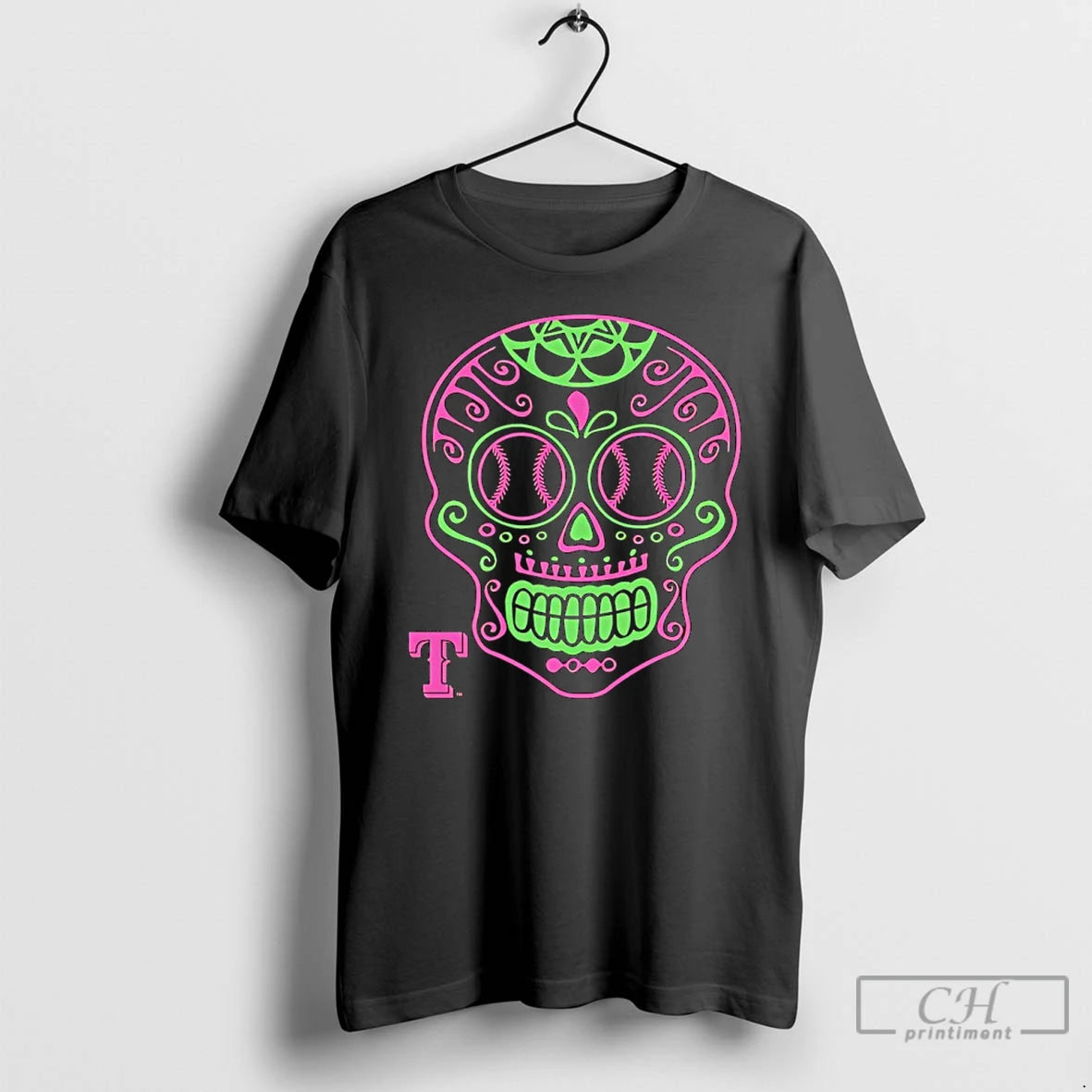 Premium Texas Rangers Sugar Skull