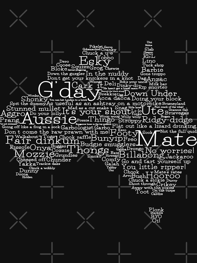 Black and White Australian Slang Map by Life of Riley Design