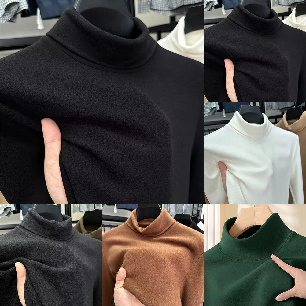 Slim Fit Pullover Men Thermal Top For Winter Layering Solid Color Slim Fit Cut
