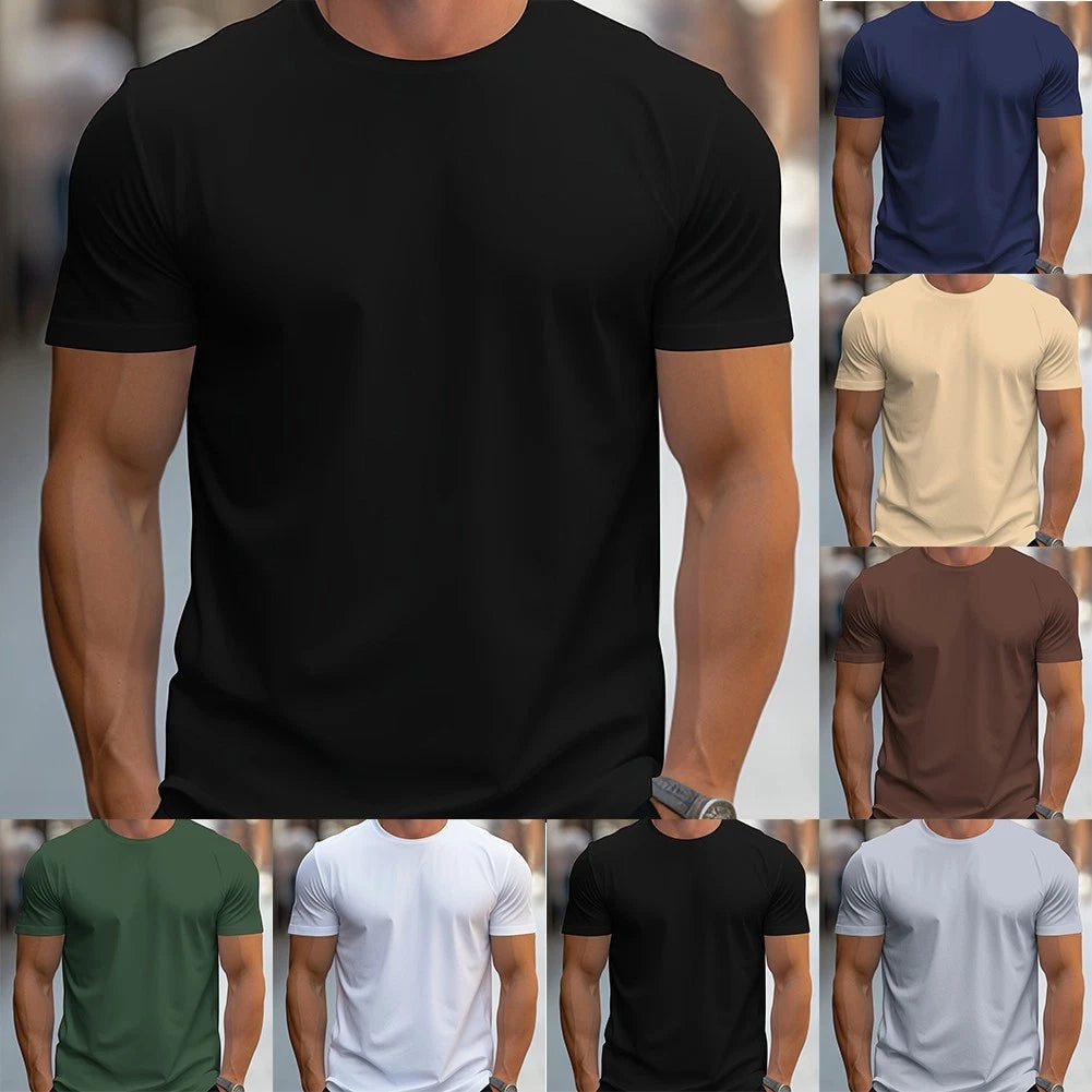 Men T-Shirt Gym Workout Short Sleeve Round Neck Slim Fit Pullover Style