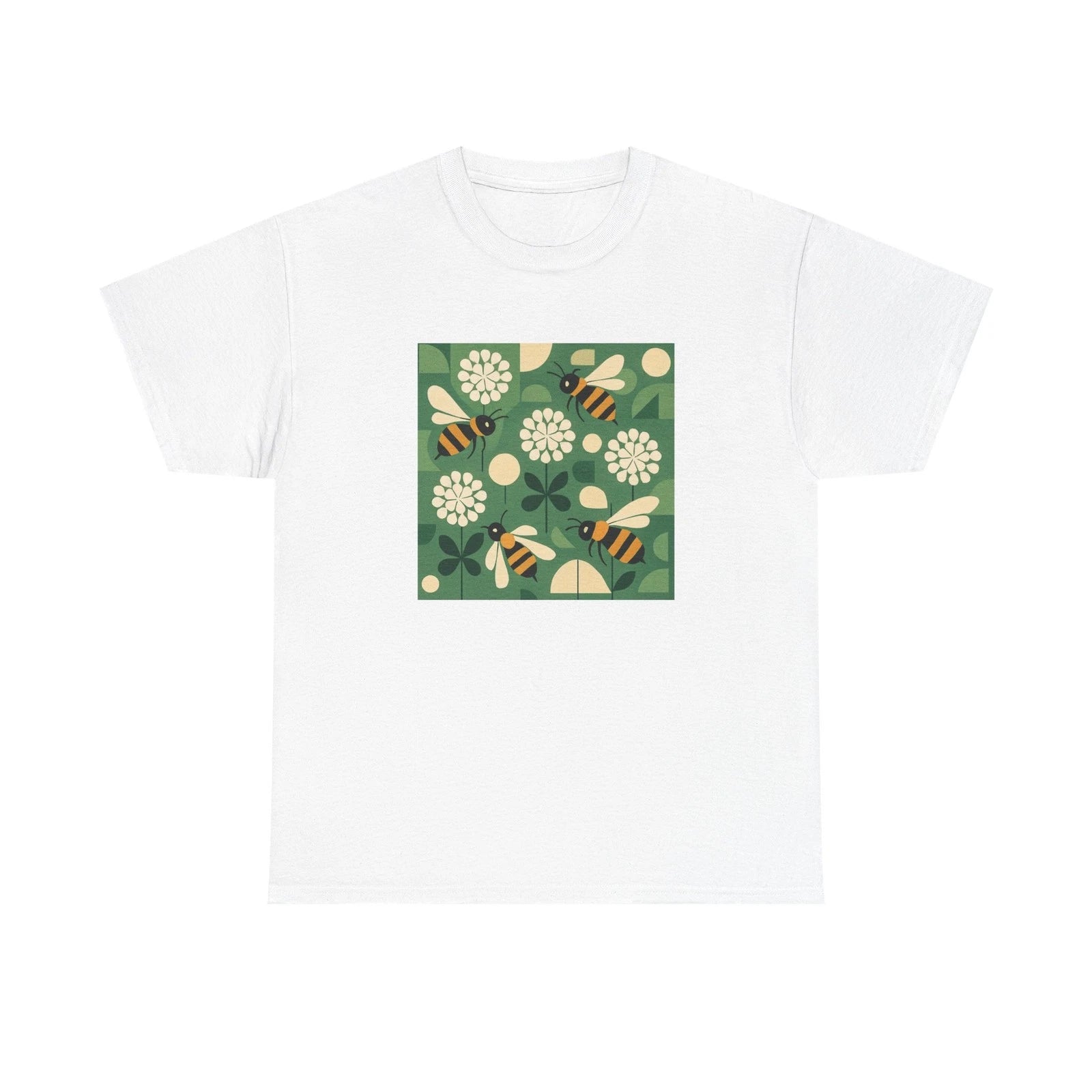 Unisex Adult T Shirt Mid Century Modern Bees and Clover Pattern