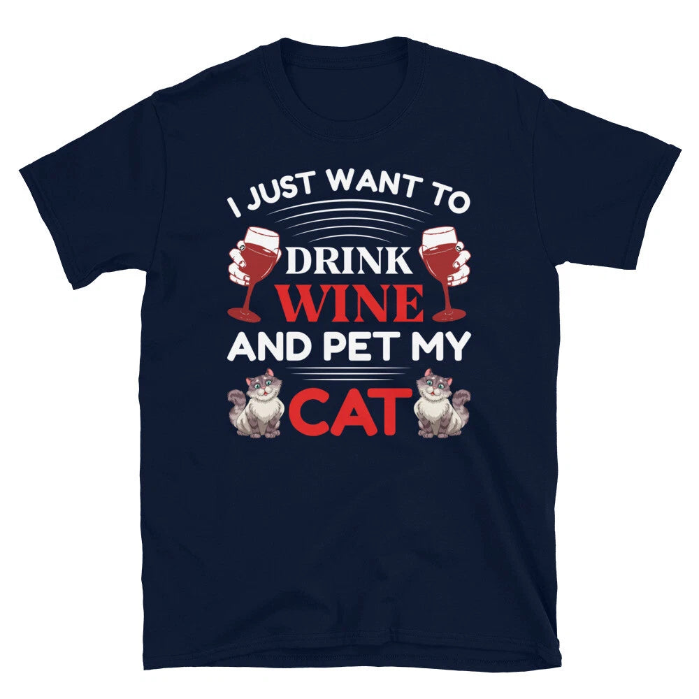 Wine & My Cat Cute Cat Funny Animal Kitty Cats T-Shirt