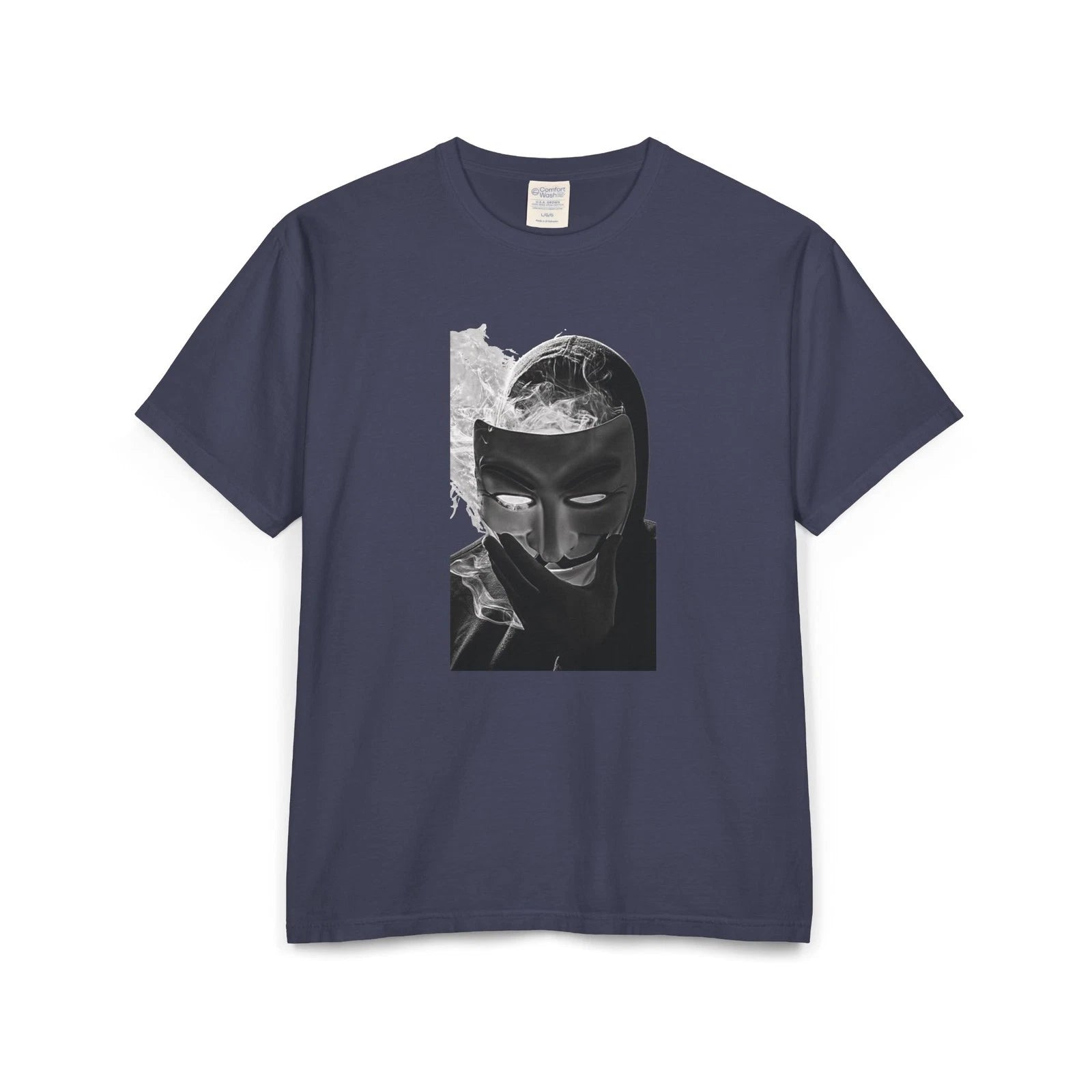 Masked Figure Portrait T-Shirt | Black & White Surreal Art