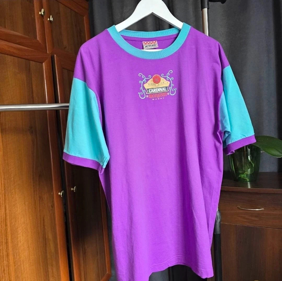 Vintage 90s Cardinal Beer T-Shirt Atelier Shirt XL NWOT Deadstock Purple Teal