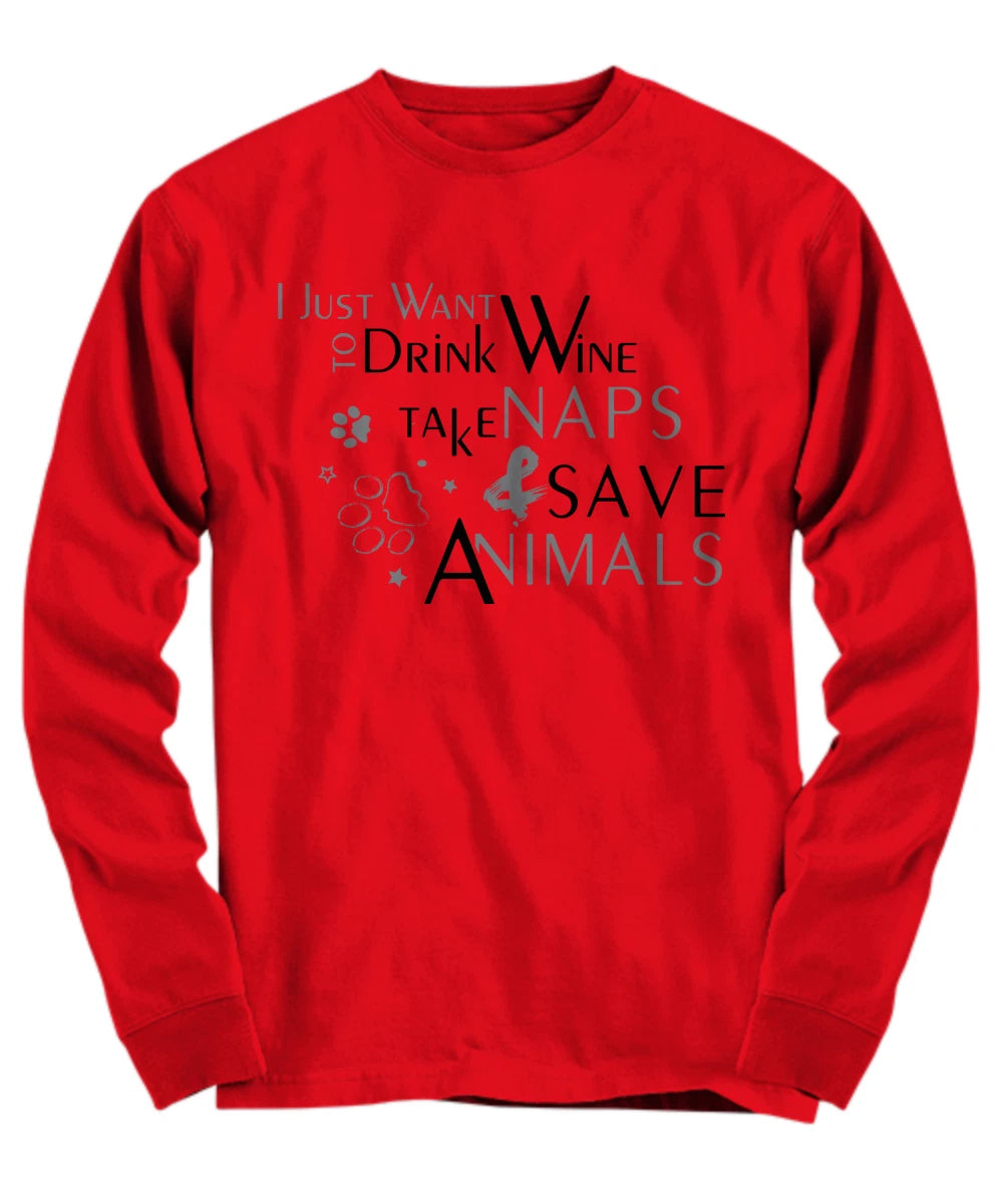 Funny Wine and Animal lover - Long Sleeve Tee