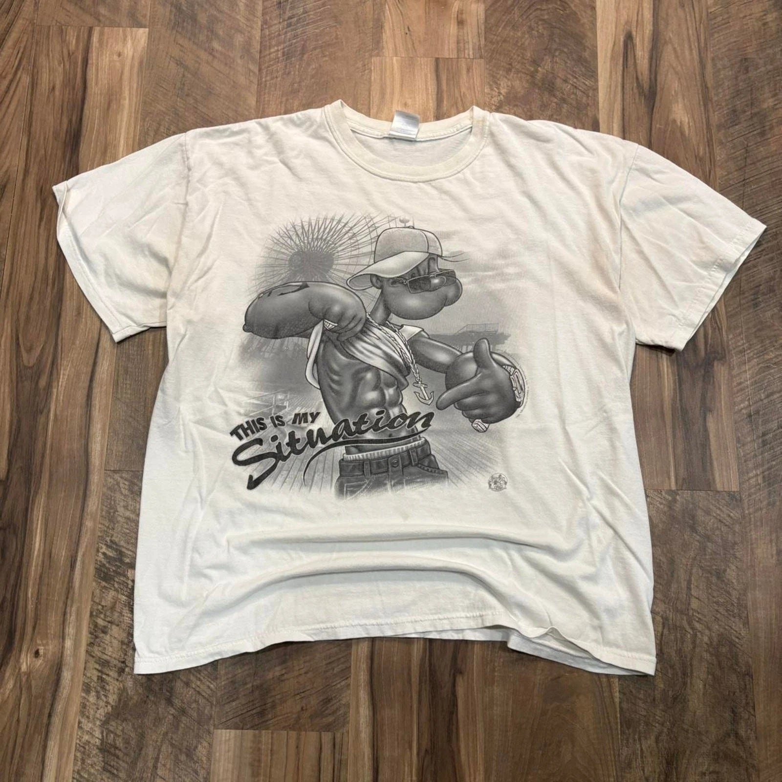Vintage Y2K Popeye Muscle Beach Tee 2000s