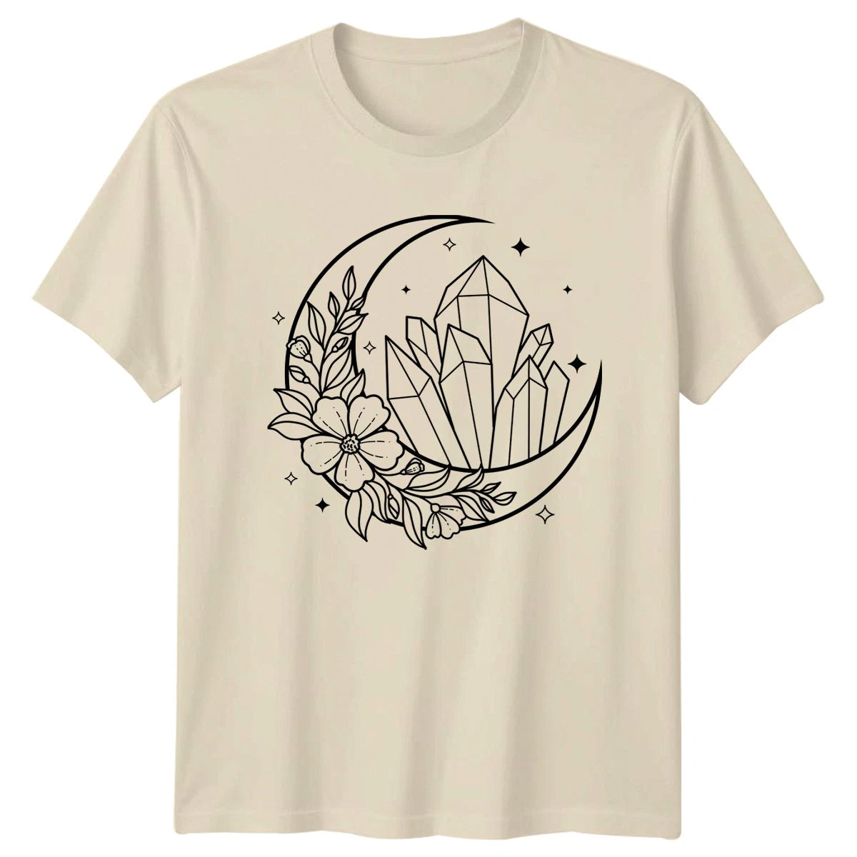 Crystal Moon Floral T-Shirt Crystal Healing Spirituality