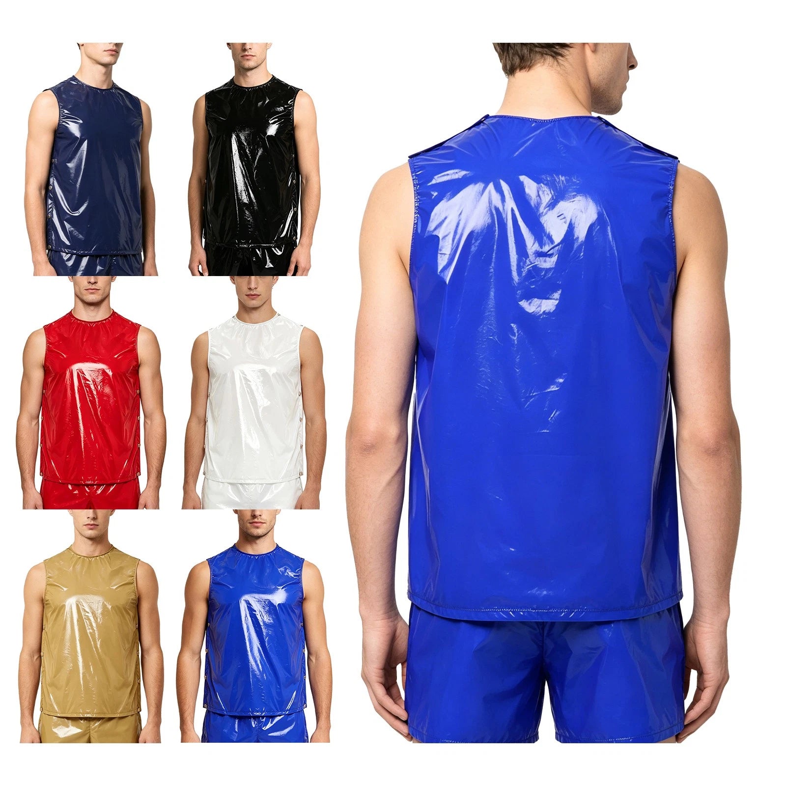 Mens Tops Workout Vest Yoga Undershirt With Press Buttons Tank Soft T-Shirts