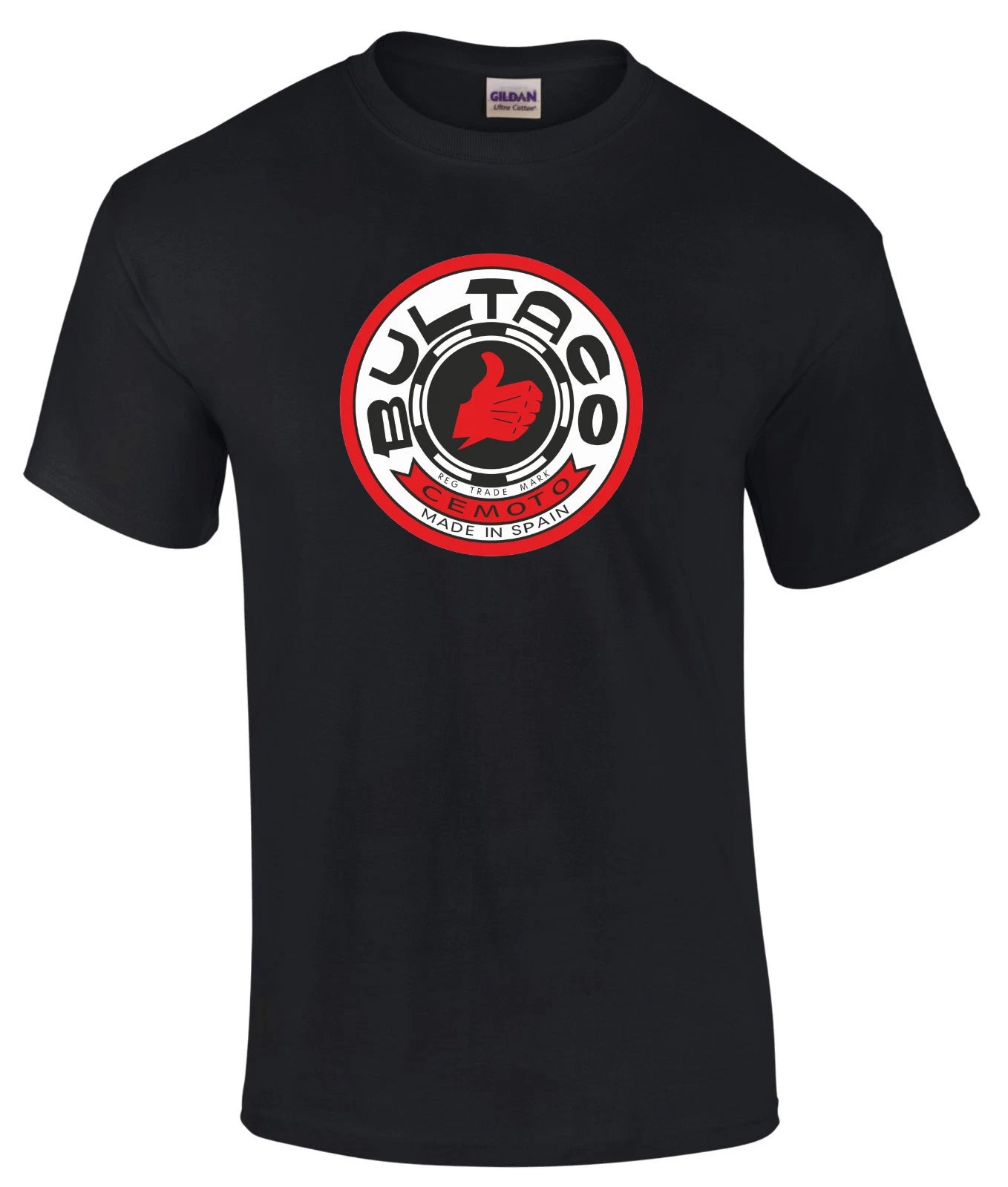 Bultaco Red Retro Round Style  Motorcycle Printed T Shirt in 6 Sizes