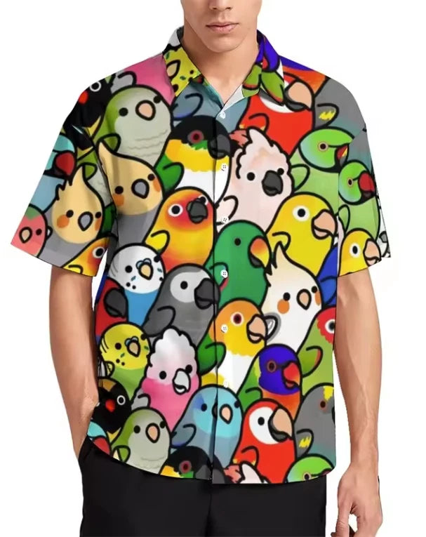 Mens Button Down Shirts Funny Parrot Bird Printed Hawaiian Tops Novelty Gifts