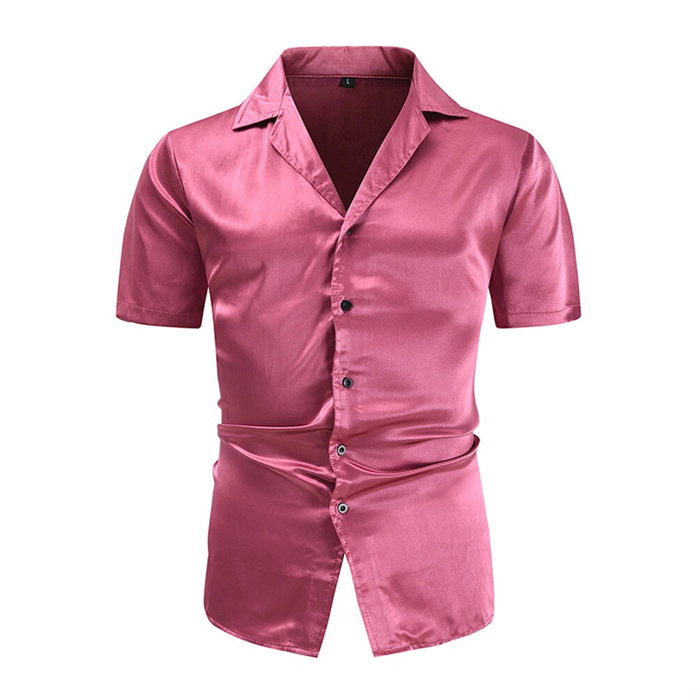 Men's Disco Shirt Casual Slim Shirts Short Sleeve Button Down Tops Blouse