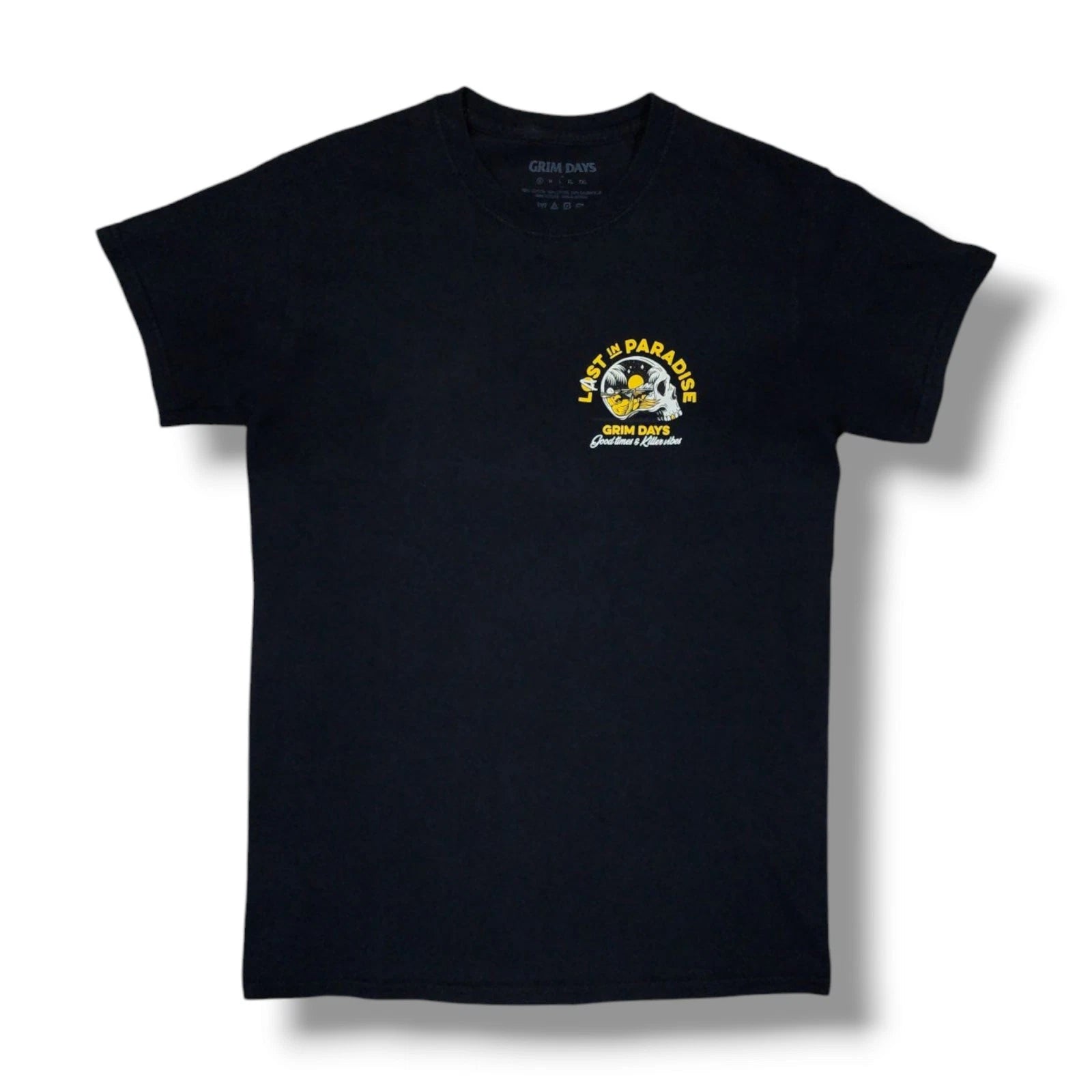 Grim Days Last in Paradise Graphic Short Sleeve Black T-Shirt Men's Small