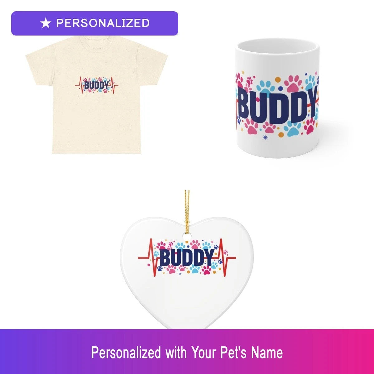 Custom Shih Tzu Paw Print Gift Set Shirt Mug Ornament Personalized Pet Name
