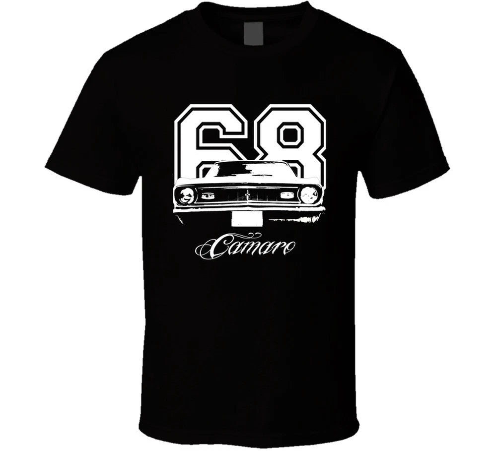 1968 Camaro Grill View With Year And Model Name Black Black T Shirt