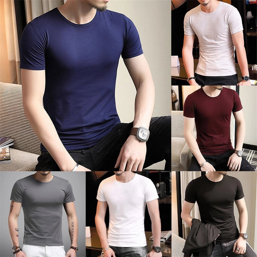 Short Sleeve Top Men Slim T-shirt Short Sleeve Slim Fit Regular Length