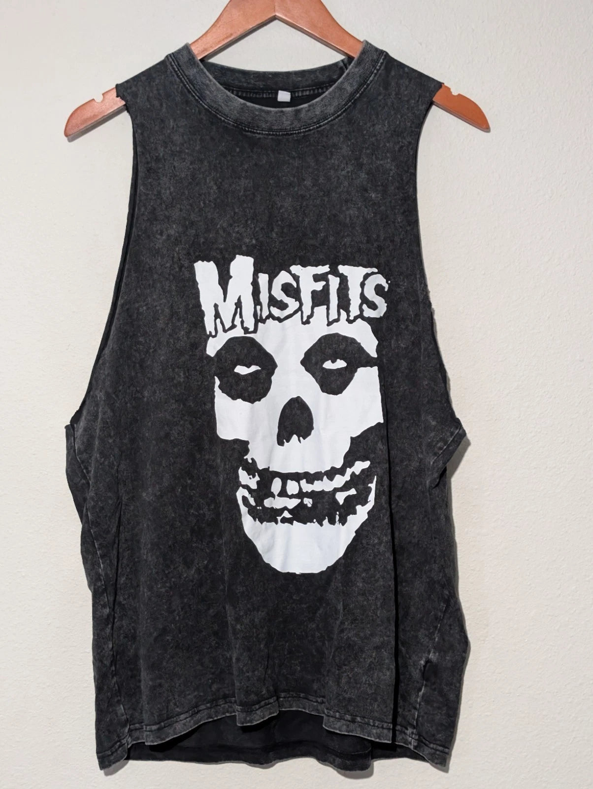 Misfits Graphic Tank Top Mens Medium Charcoal Acid Wash Muscle Tee Punk Rock (M)