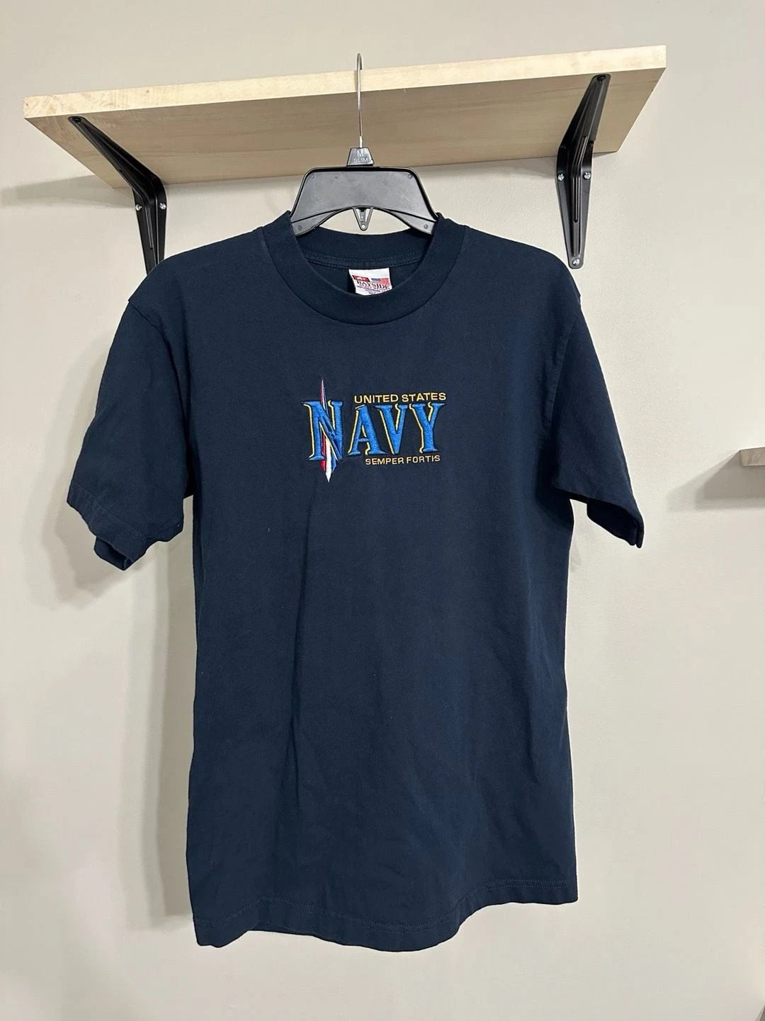 Bayside United States Navy Semper Fortis Embroidered T-Shirt Medium