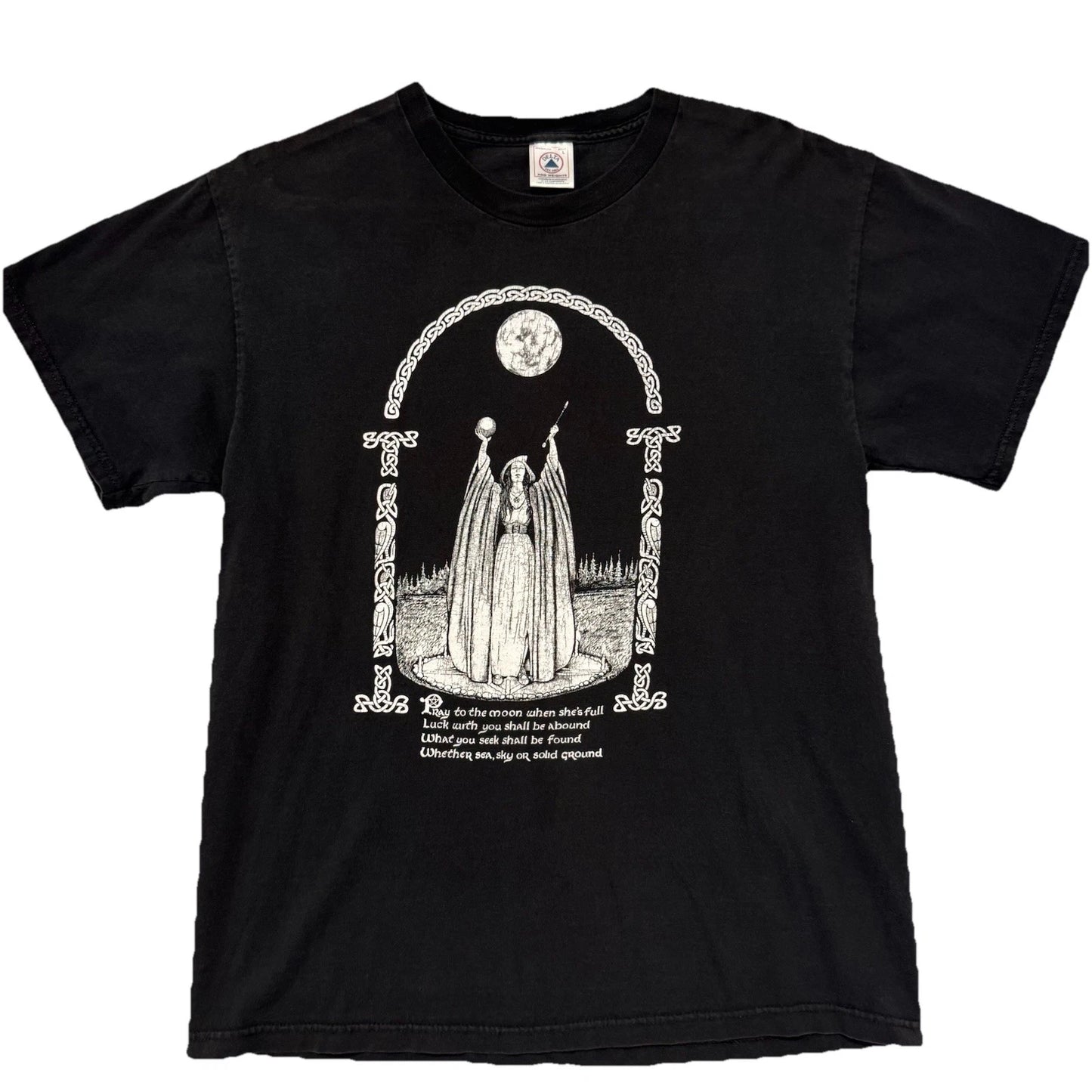 Vintage Wizard Moon Obscure Art Tee 90s Faded Cracked Graphic Gothic Magic Large