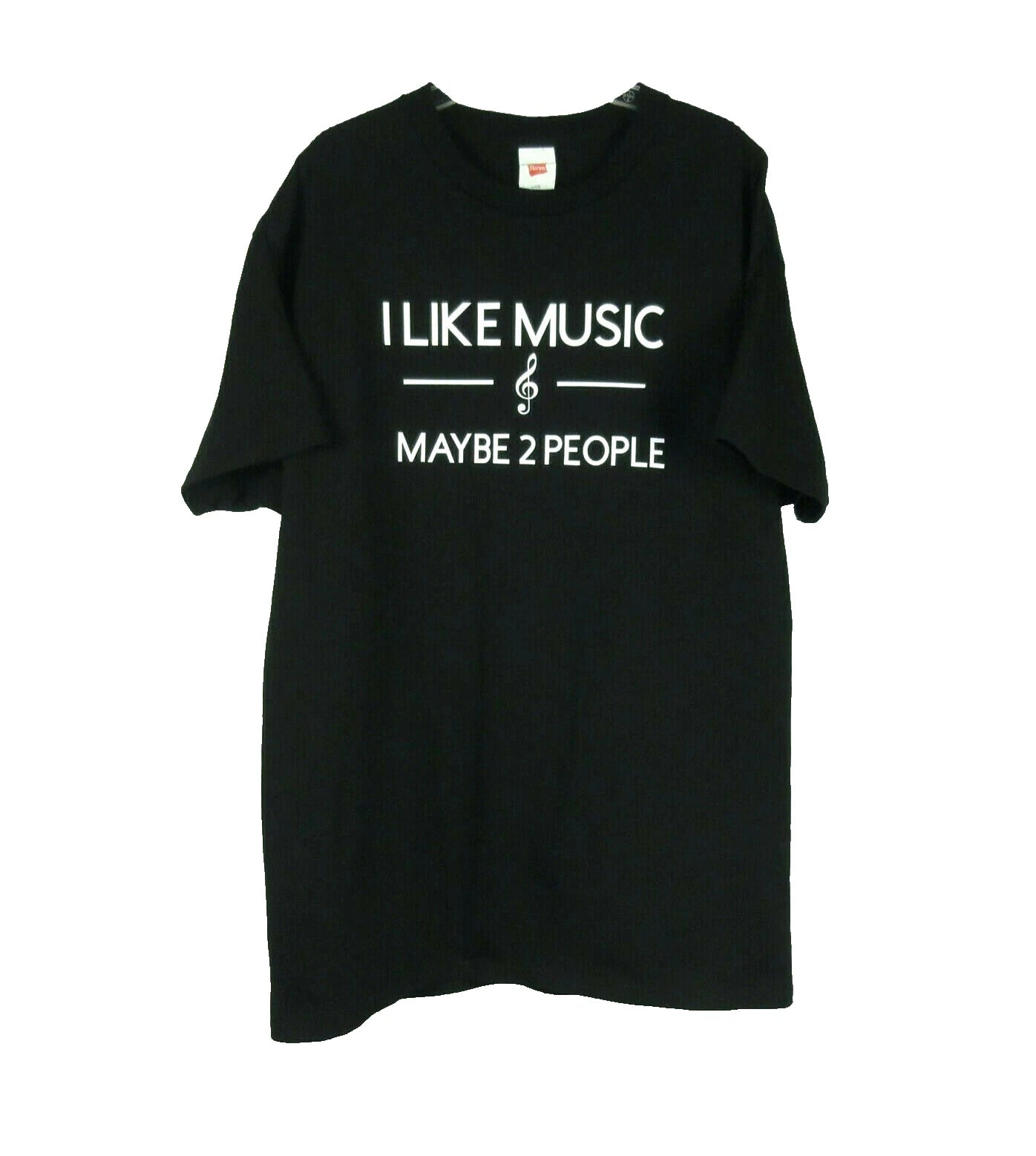 Mens Hanes Premium Black Custom Design I Like Music Tee Shirt Large