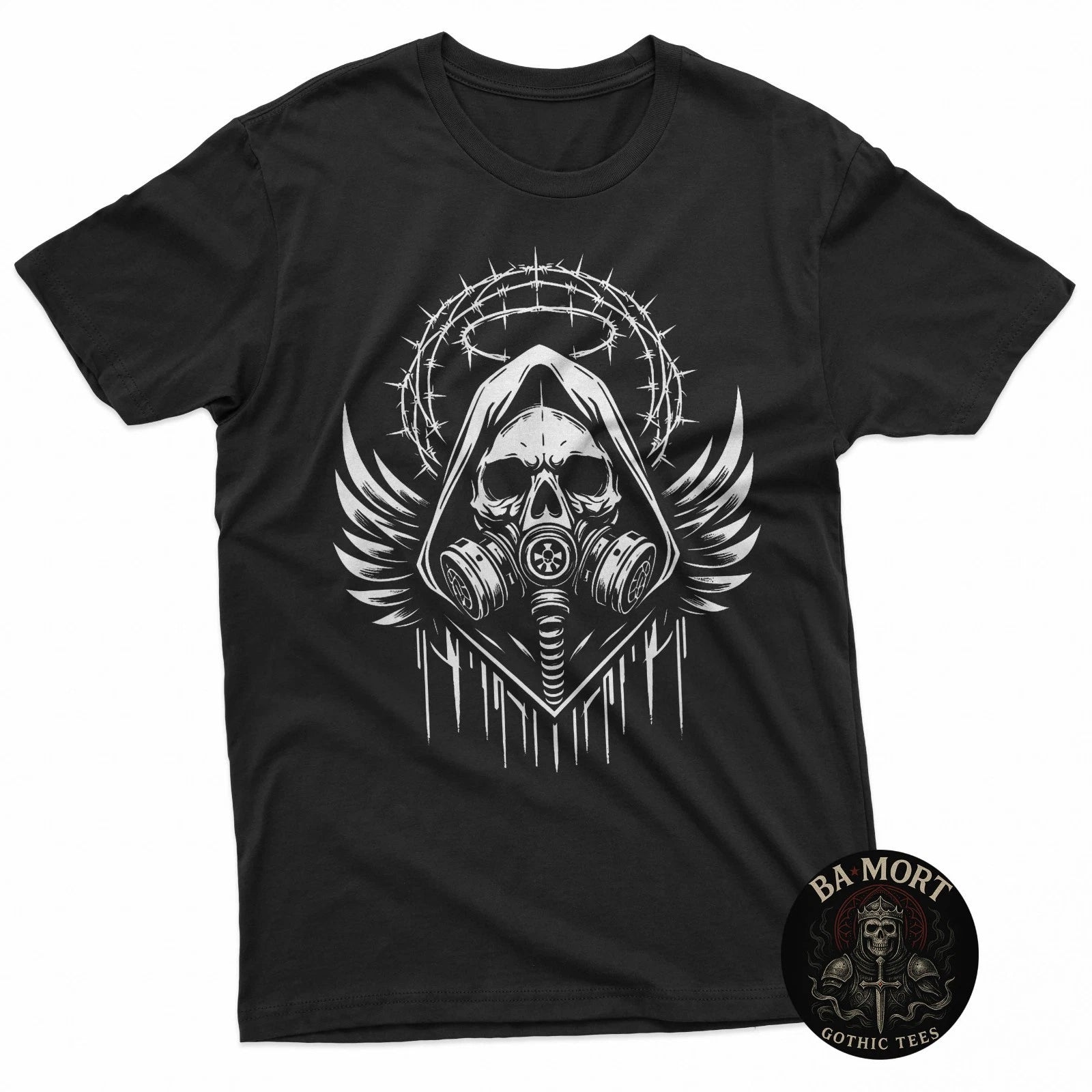 Skull In A Gas Mask Fallen Angel Gothic Emo Aesthetic T-Shirt