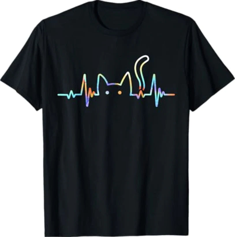 Heartbeat Cat Lover Animal Silhouette Cute Cat T-Shirt