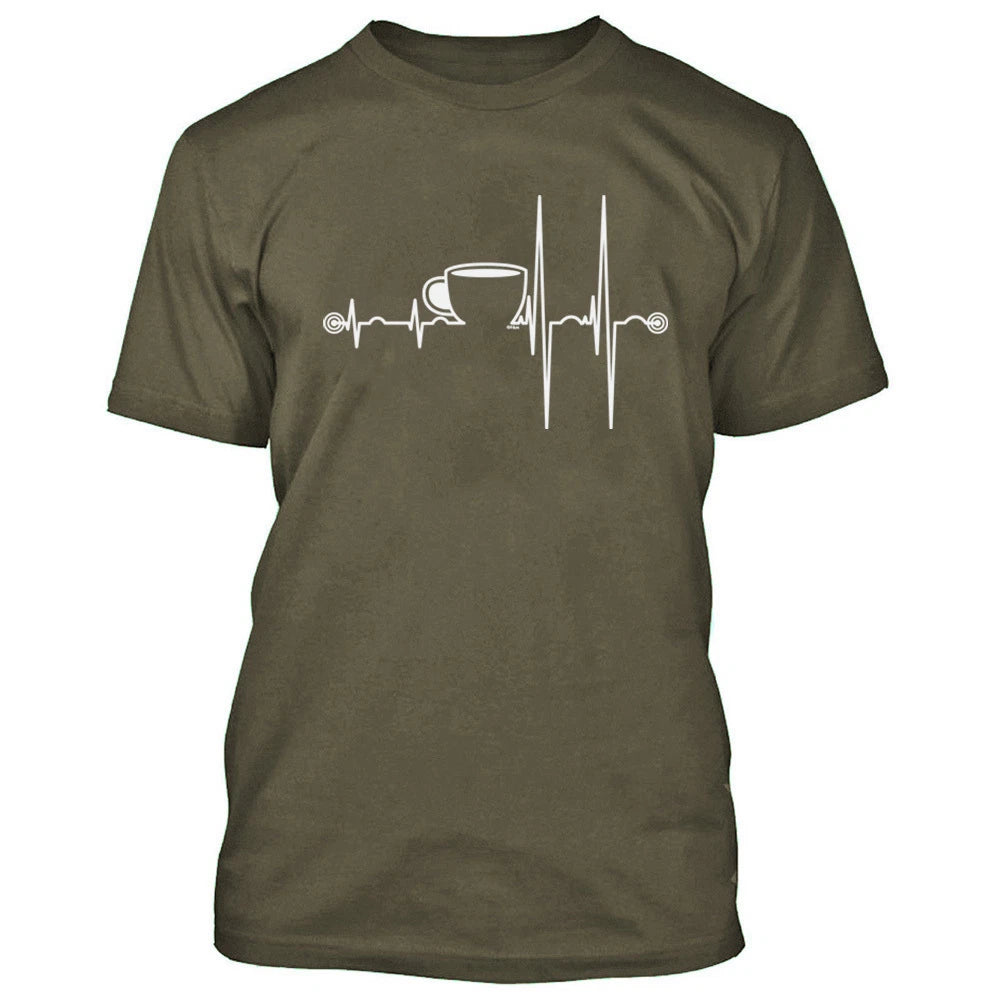 Coffee Cup Heartbeat MAN TSHIRT Funny Coffee Morning Tee Shirt