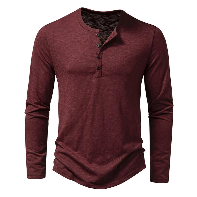 Mens Summer Solid Button V Neck T Shirts Casual Long Sleeve Slim Tops